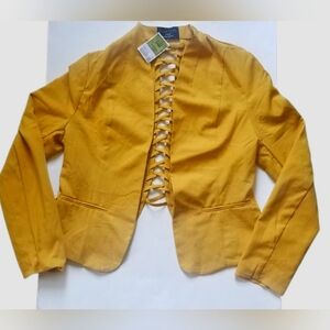 NWT Women's Large Honey Mustard Blazer cute peekaboo corset backing by Love Tree